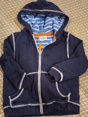 Hanna Andersson Navy Hooded Zip-Up Sweatshirt for Kids - Blue Striped Lined Hood